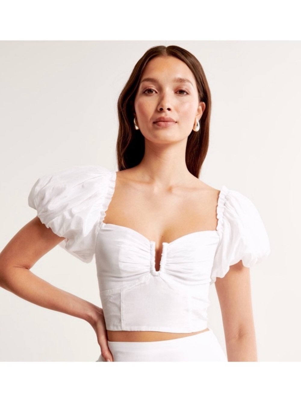 Abercrombie & Fitch White Puff-Sleeve Top